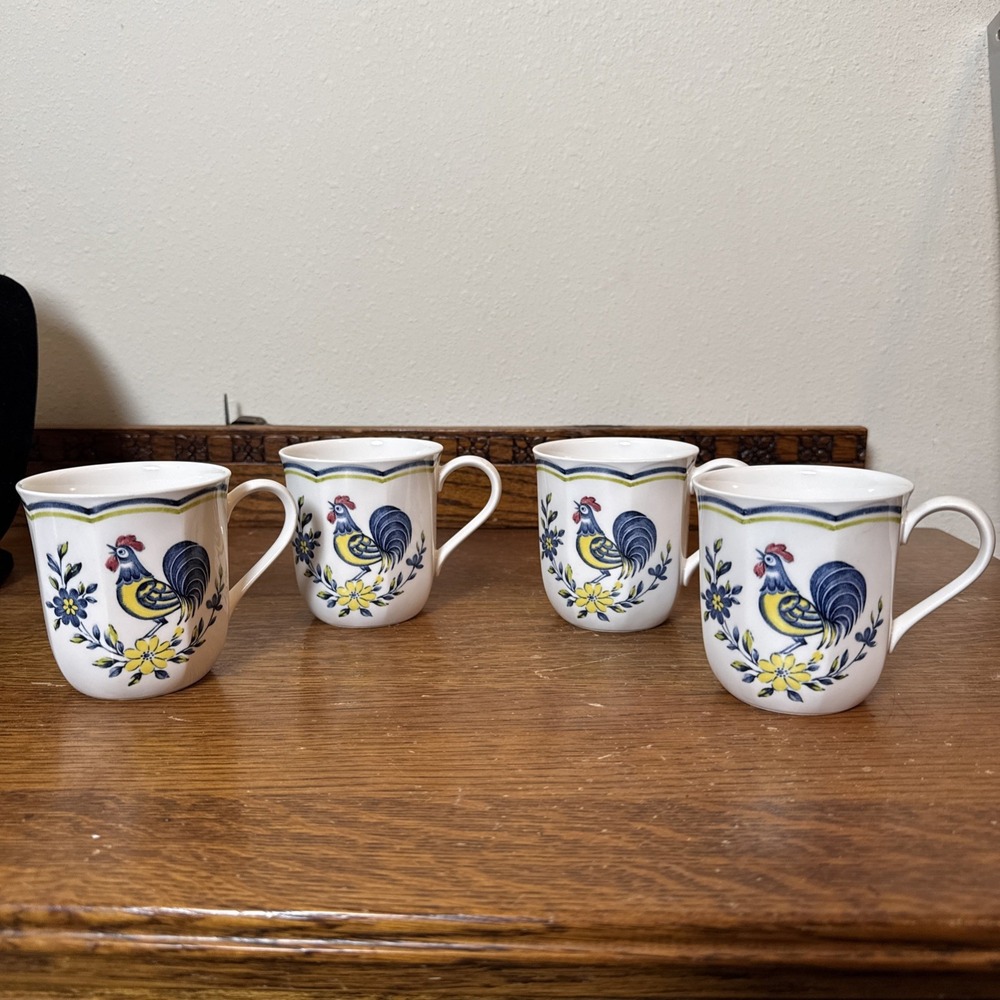 Set Of 4 Vintage Nikko Japan 'Early Bird' Coffee/Tea Cups Rooster Pattern 3.5"